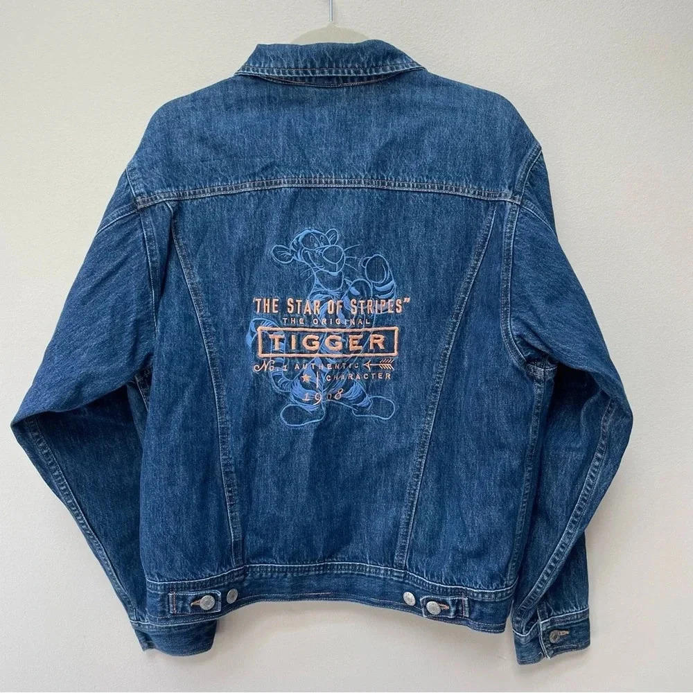 VTG 90s Disney Store Tigger The Star of Stripes Blue Denim Jean Jacket Size S